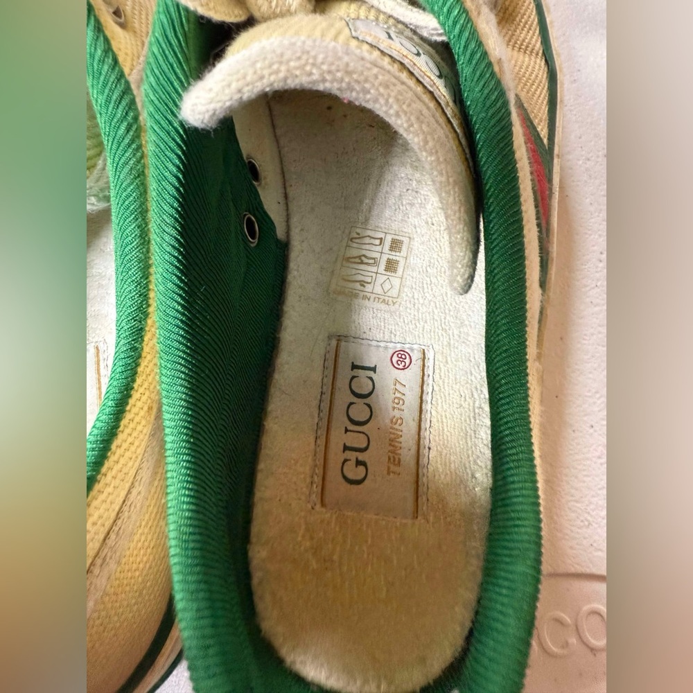 Used women Gucci Tennis 1977 Canvas Trainers in Cream Canvas White Sz 38 / US 8 - Picture 10 of 12